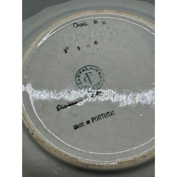 Vtg Portuguese Ceramic Plate bowl Floral Design & Scalloped Edges Hand-Painted - Picture 7 of 10